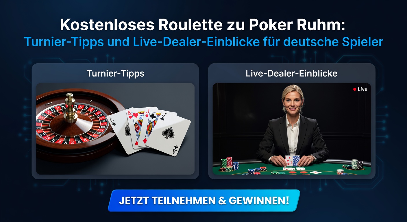 Live-Dealer-Poker-Turnier mit deutschen Spielern am Tisch, Bildschirme zeigen Karten und Chips, Atmosphäre eines High-Stakes-Events