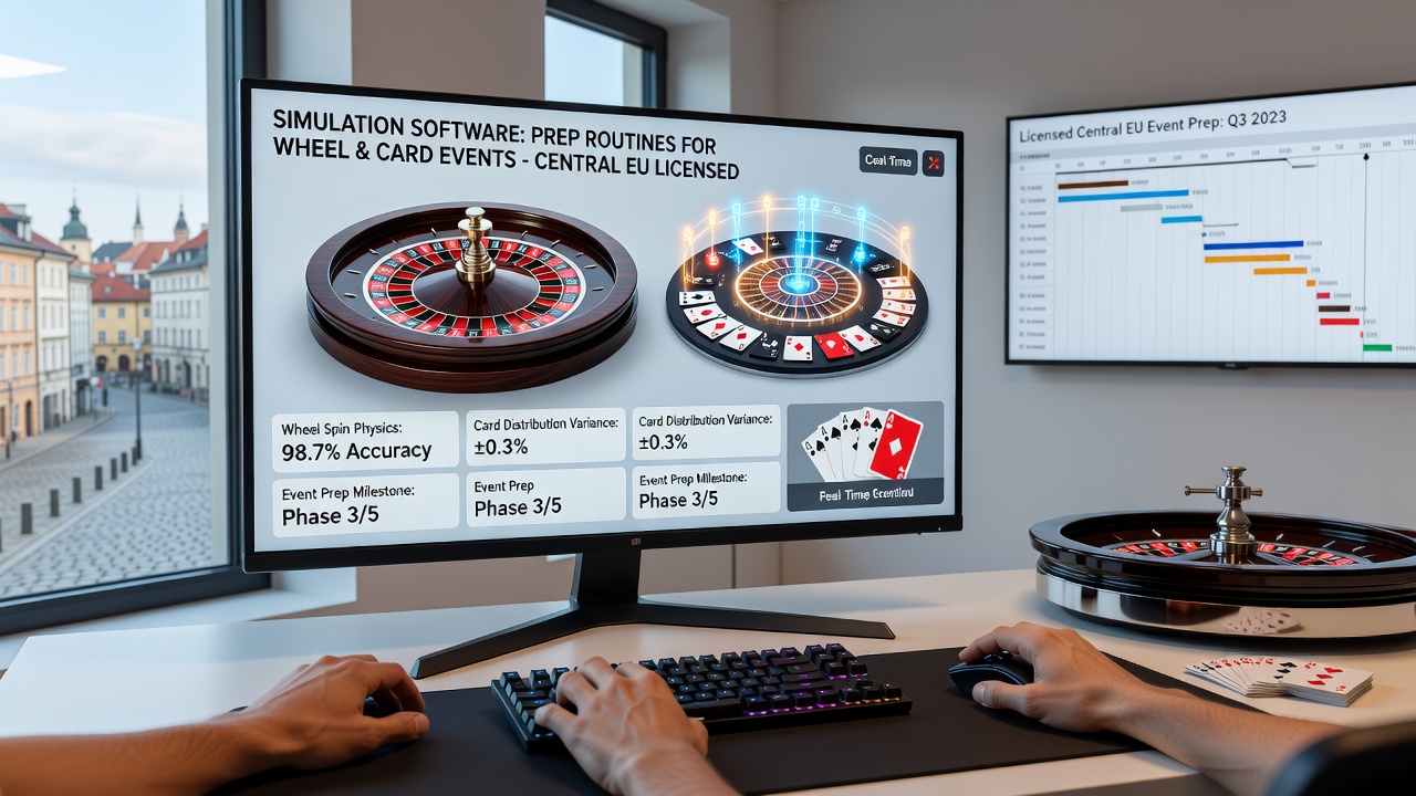 Teilnehmer analysieren Simulationsergebnisse für Poker und Roulette an einem zentraleuropäischen Veranstaltungsort