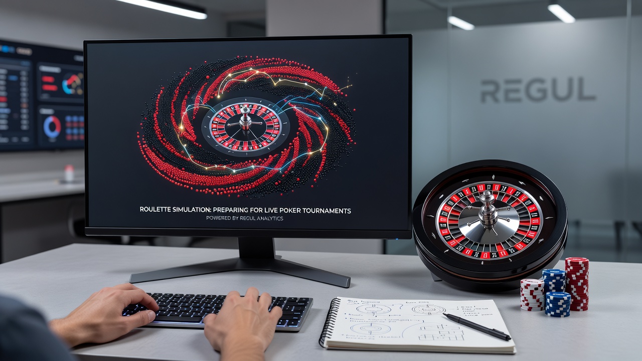 Live-Poker-Turniertisch in einem regulierten deutschen Casino mit sichtbaren Roulette-Simulationsdaten auf mobilen Geräten