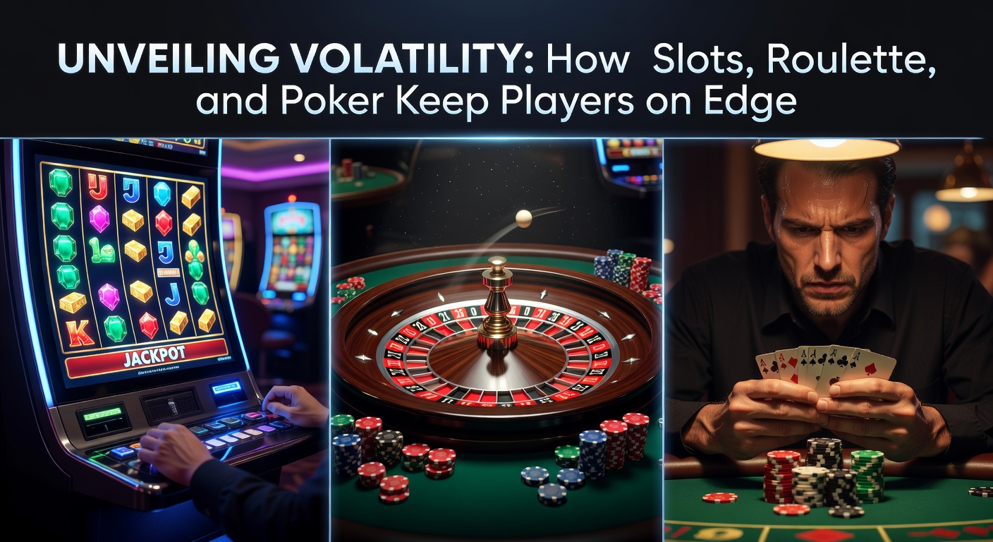 Ein dynamisches Slot-Spiel mit wirbelnden Walzen und leuchtenden Jackpot-Symbolen, das die hohe Volatilität visuell einfängt